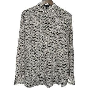 J. Crew Novelty Key Print Silk Blouse Size 6 Black White Long Sleeve Button Top